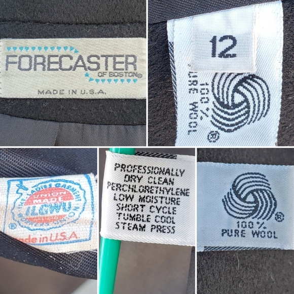 Vintage 80s Retro Preppy Acadamia Black Wool Union Made Longline Trench Coat 12 - Picture 5 of 6